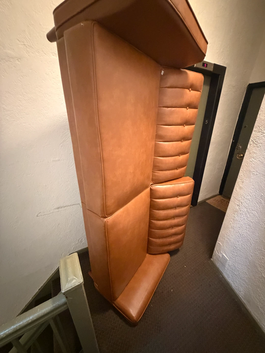 Vintage Brown Leather High-Back Chair - photo 2