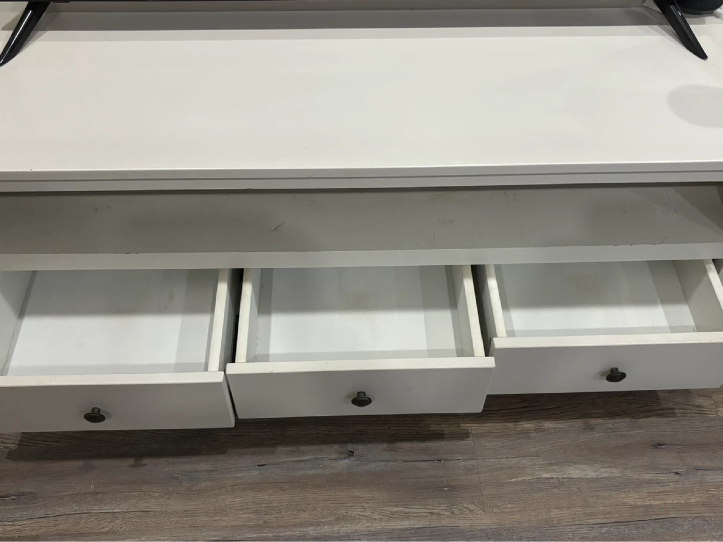White TV Stand with 3 Drawers
