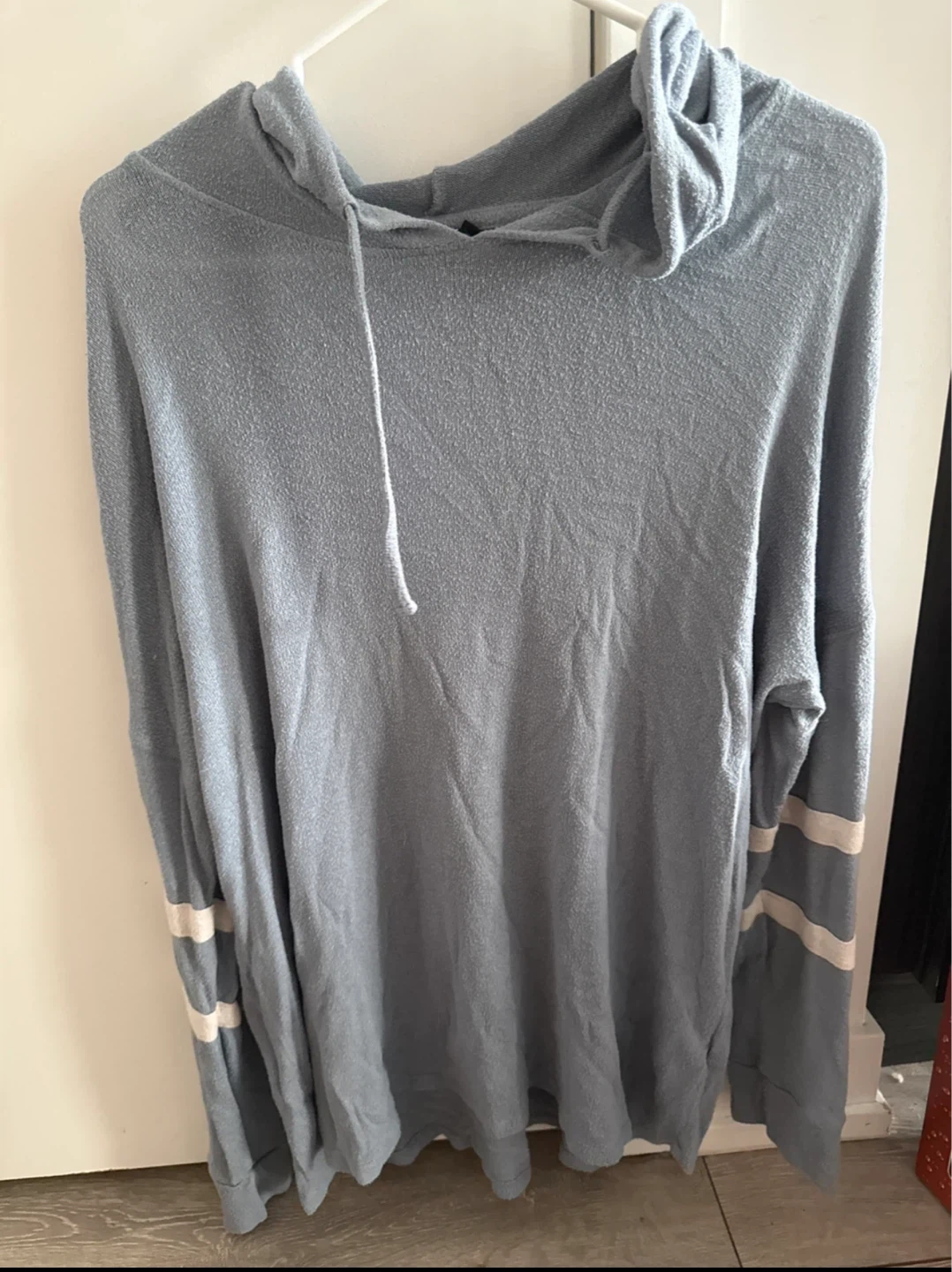 Light Blue Striped Sleeve Hoodie