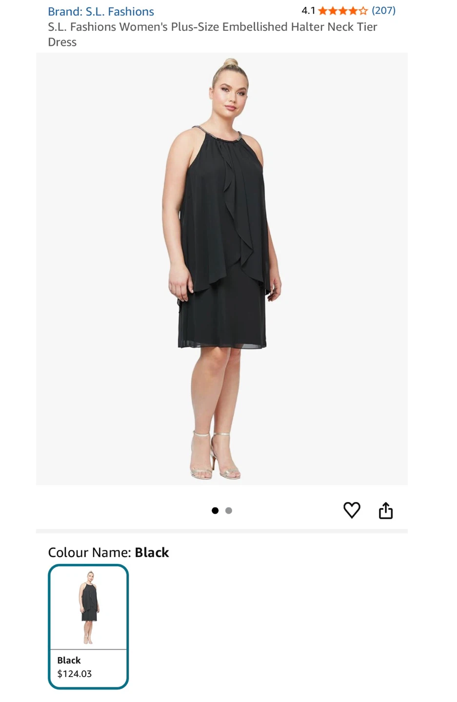 S.L. Fashions Black Embellished Halter Neck Tier Dress