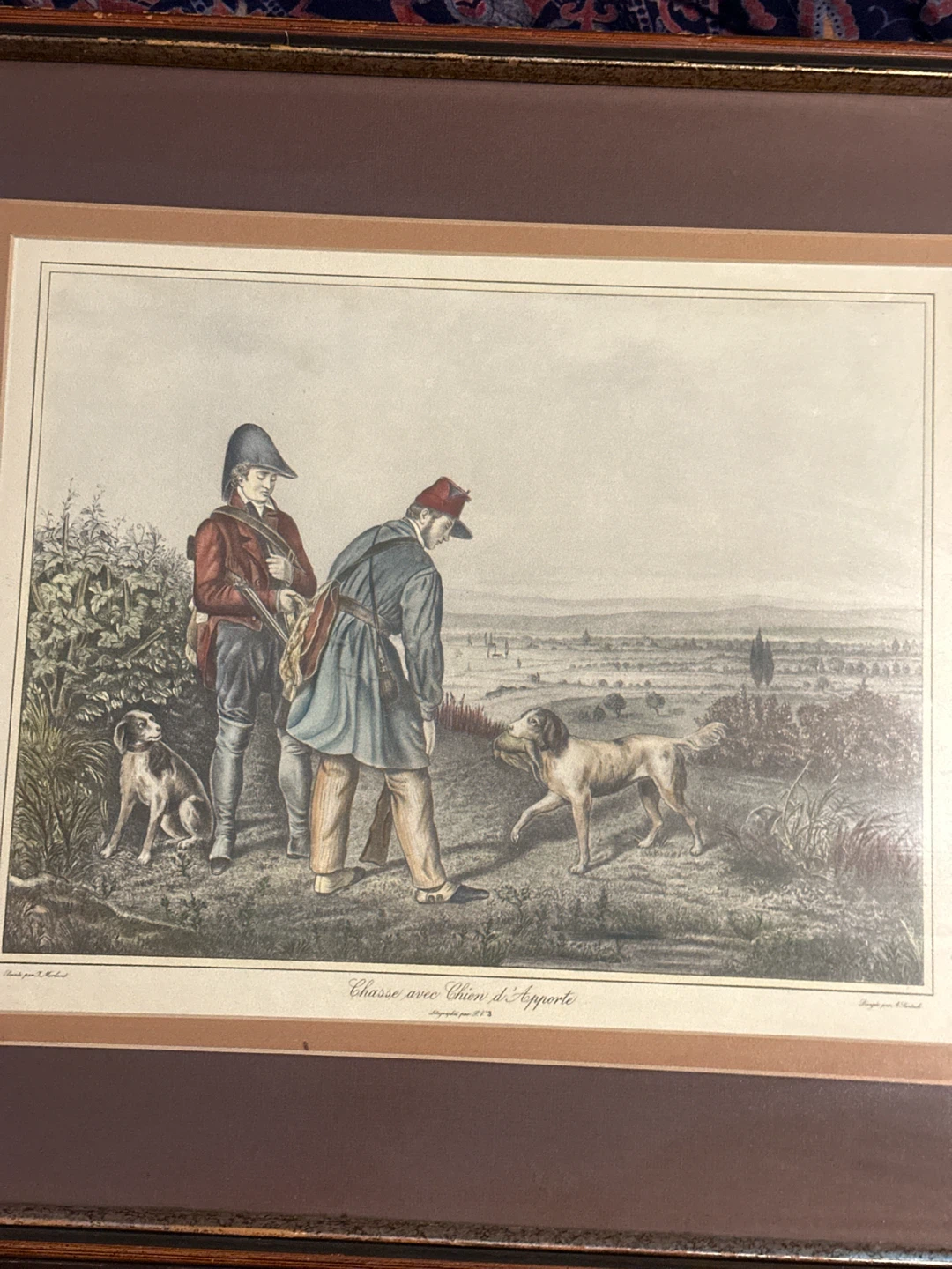 Antique French Hunting Print - Chasse avec Chien et Apporte