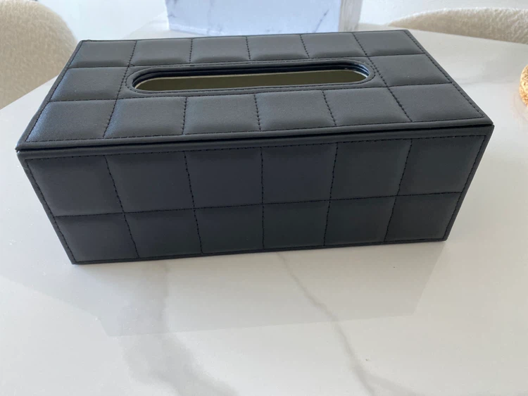 Tissue Storage Box Black Leather Decor