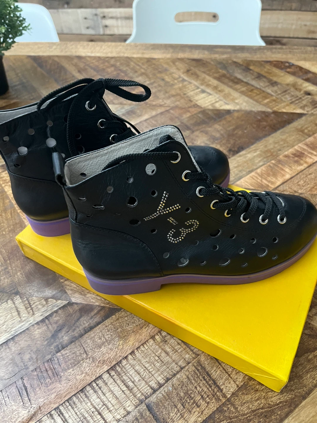 Black cowhide leather high top boots size 5.5-6