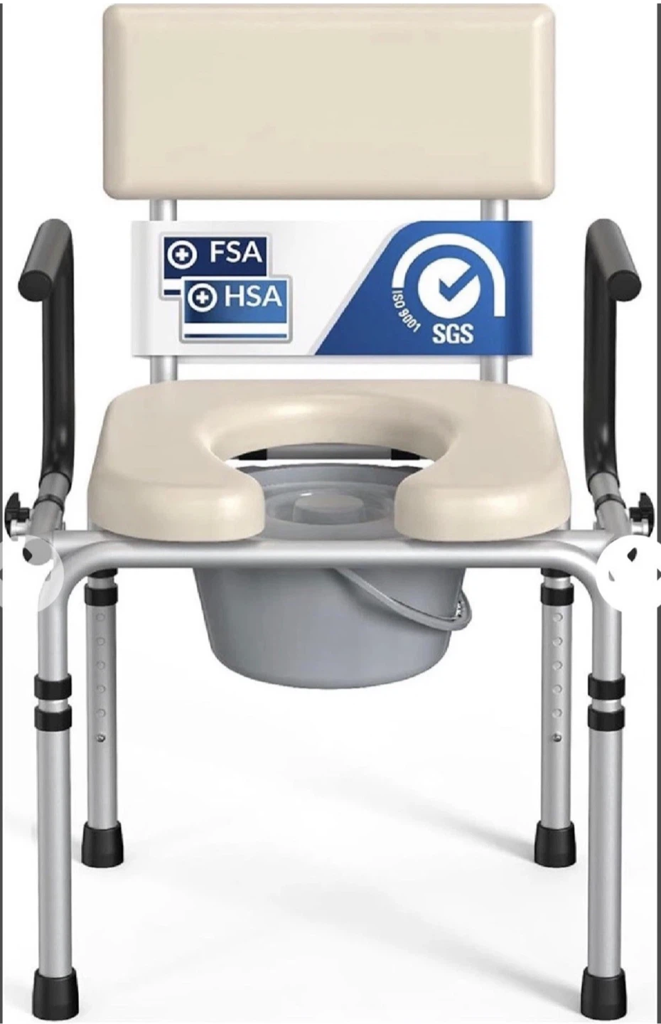 Drop Arm Bedside Commode, Commode Toilet- Padded SeatBackrest