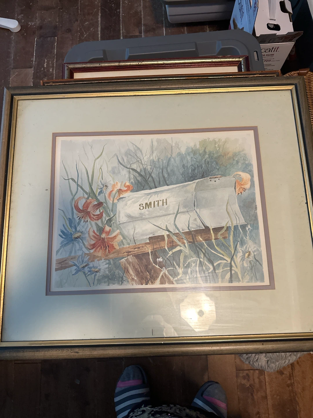 Framed Watercolor Painting "SMITH" Mailbox Floral