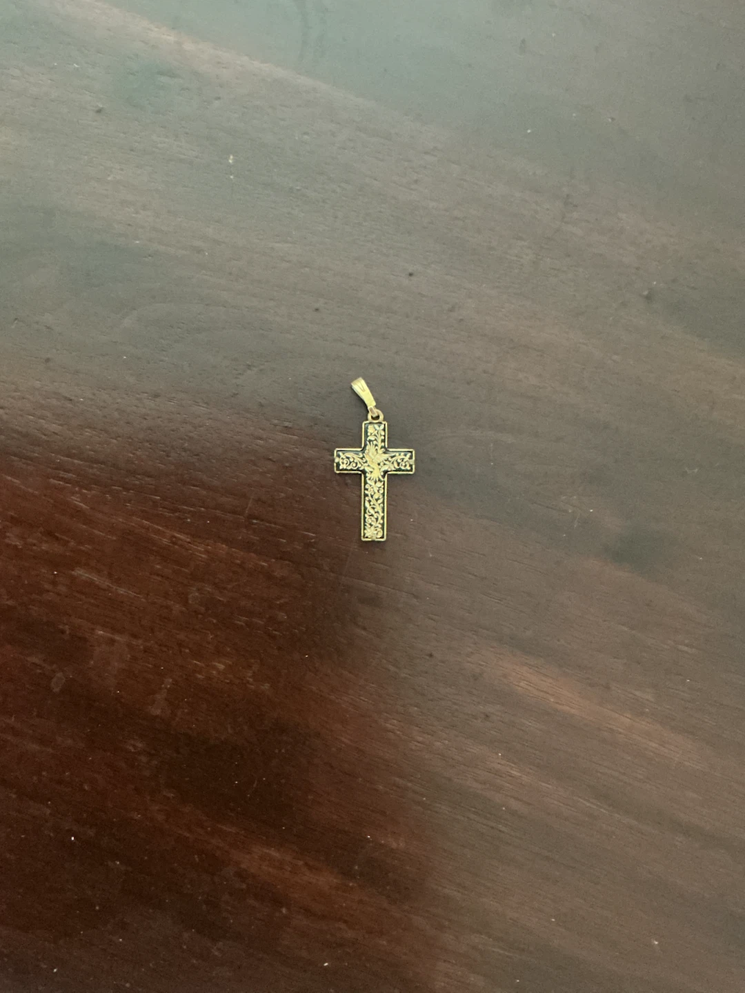 Gold tone cross pendant with bird and floral detail - photo 2