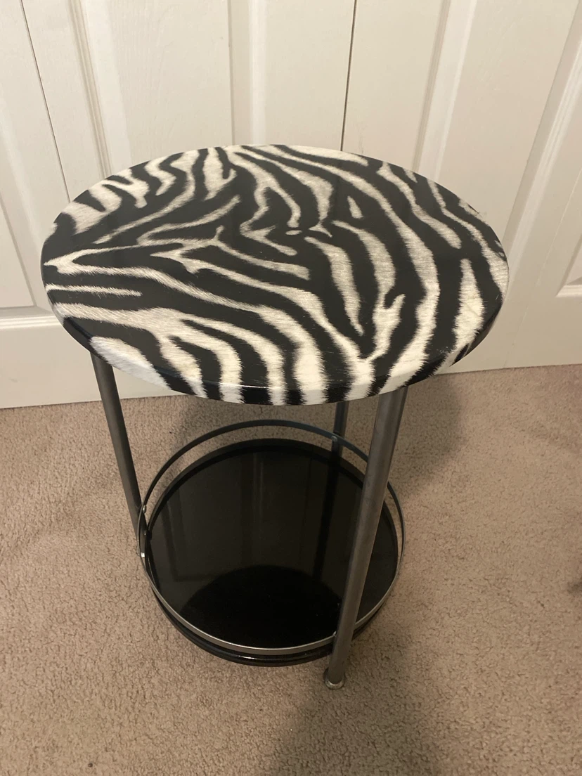 Vintage Zebra Print Accent Table