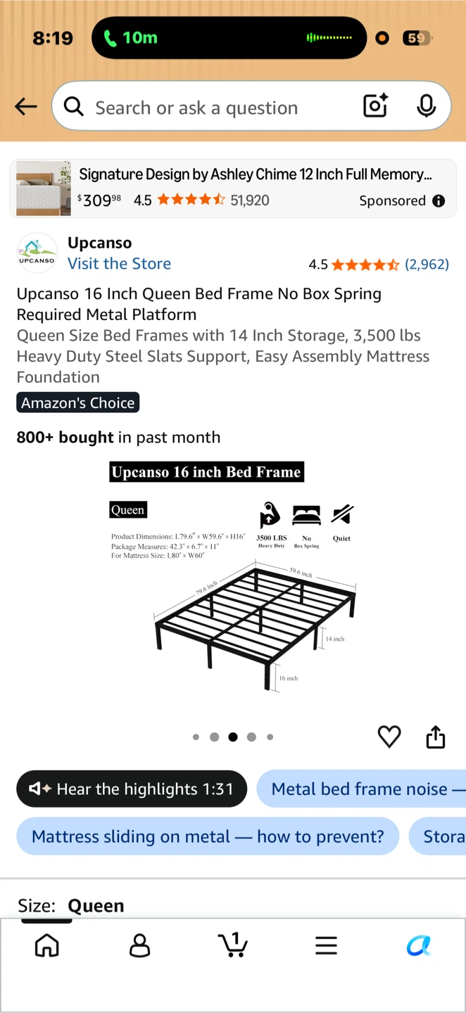 Upacanso 16 Inch Queen Bed Frame