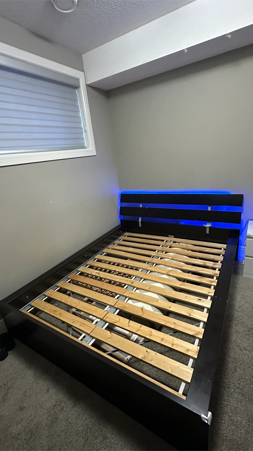 queen Bed Frame with Blue LED Lights