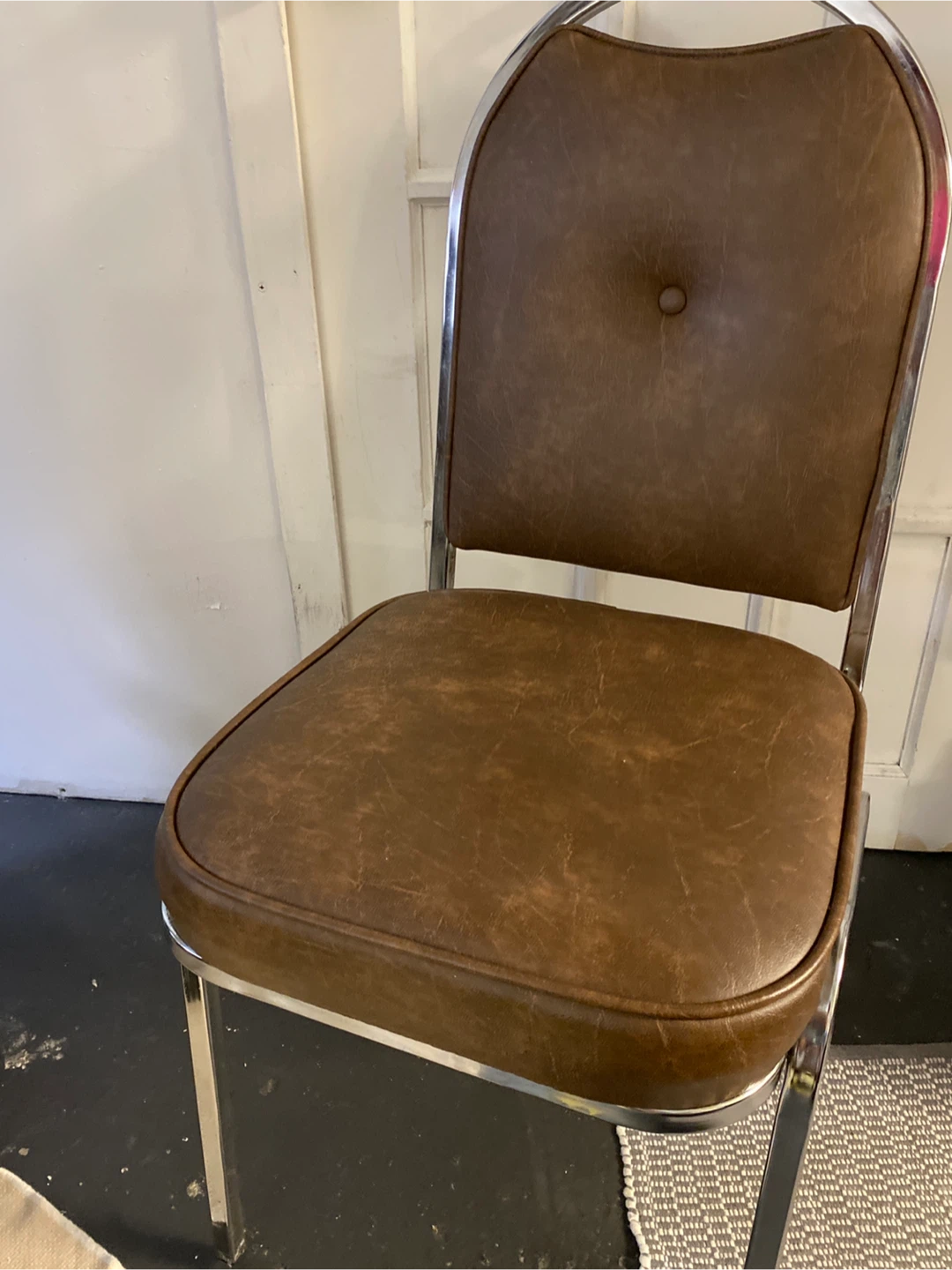 Brown Faux Leather Chair with Chrome Frame