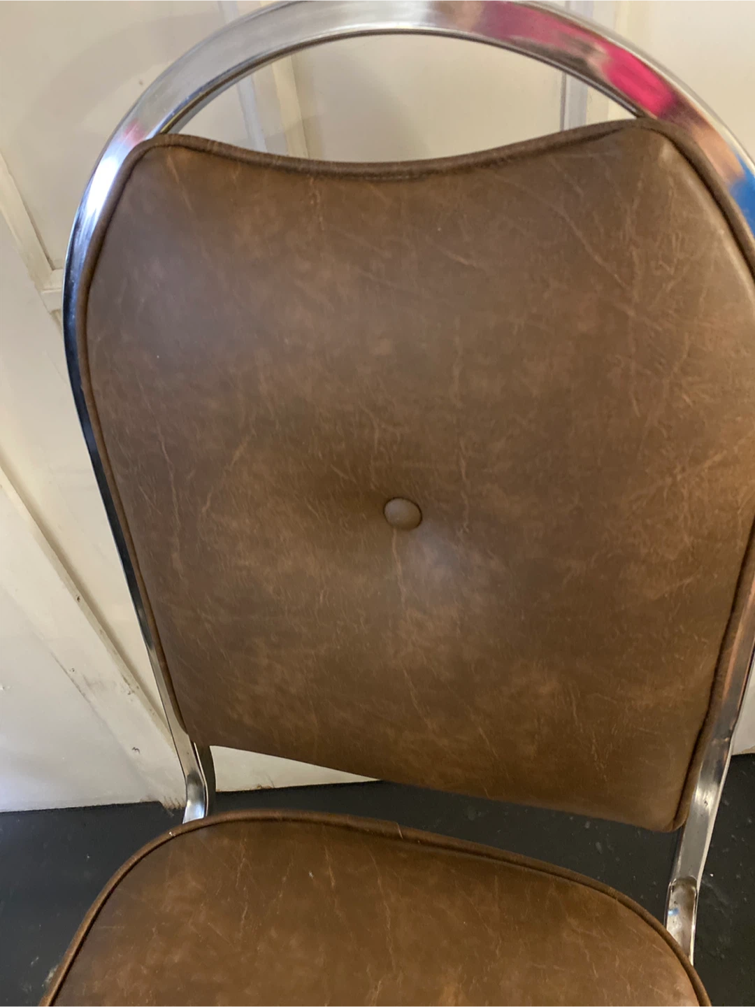 Brown Faux Leather Chair with Chrome Frame - photo 2