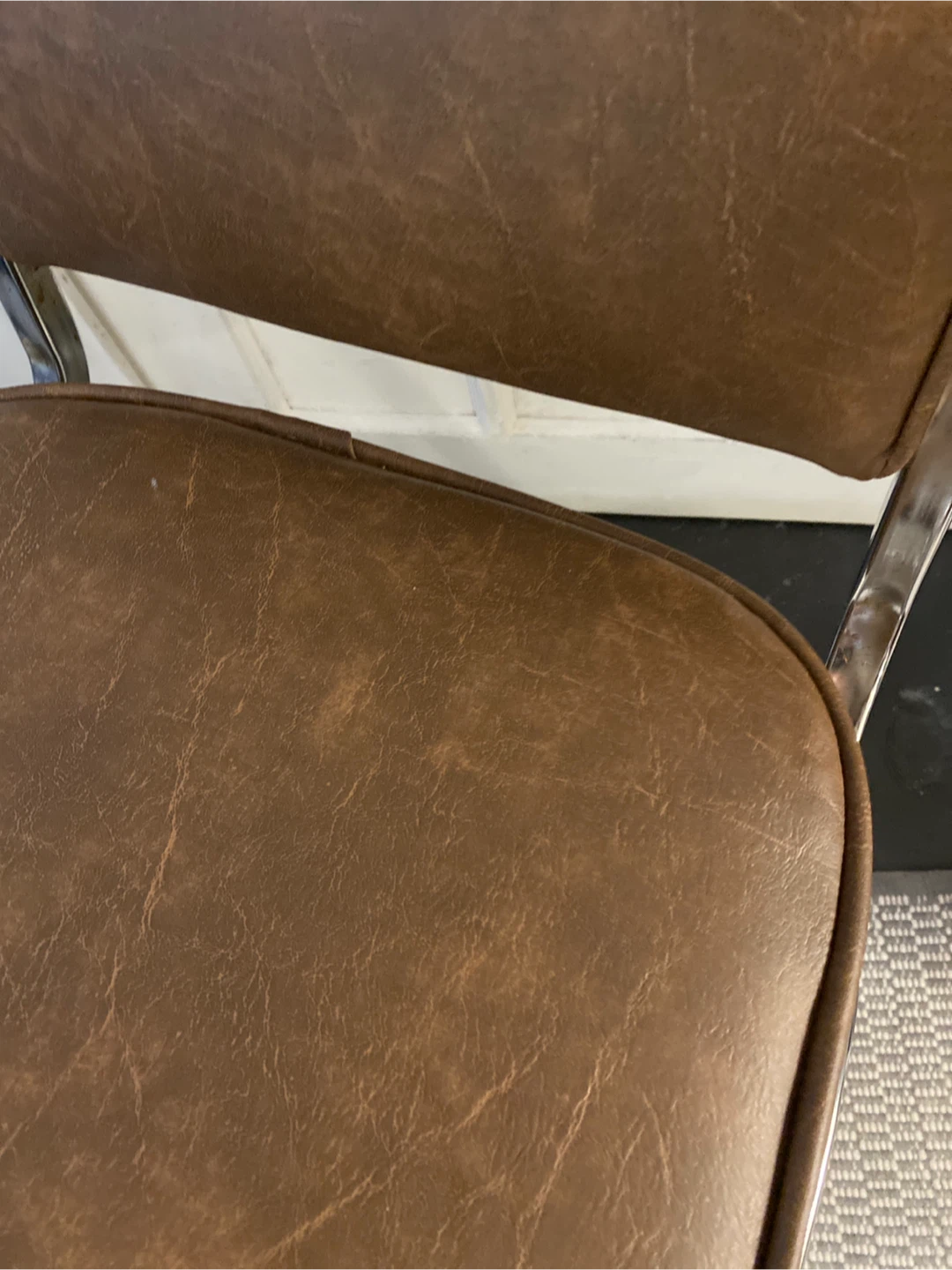 Brown Faux Leather Chair with Chrome Frame - photo 3