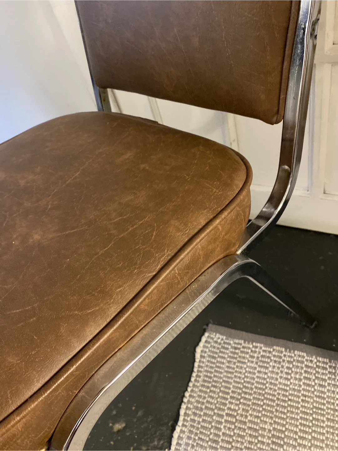 Brown Faux Leather Chair with Chrome Frame - photo 4