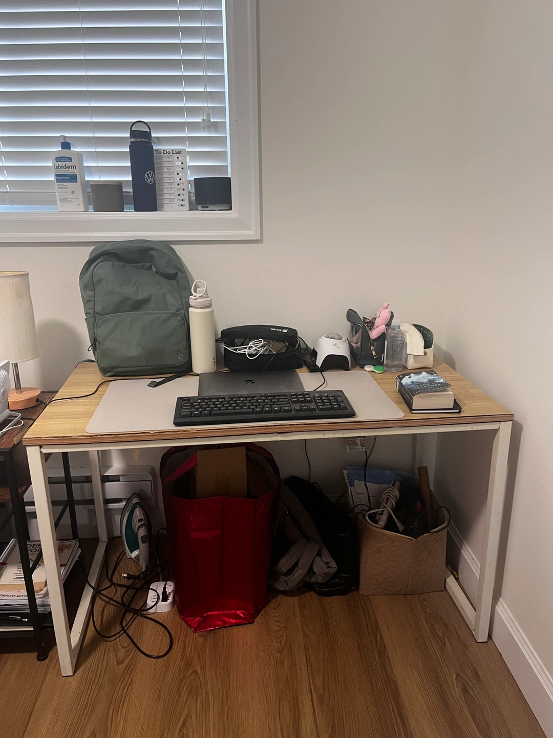 White Frame Desk with Wood Top