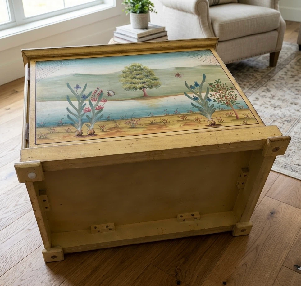 Vintage Hand-Painted Tray Table Set with Storage Chest - photo 2