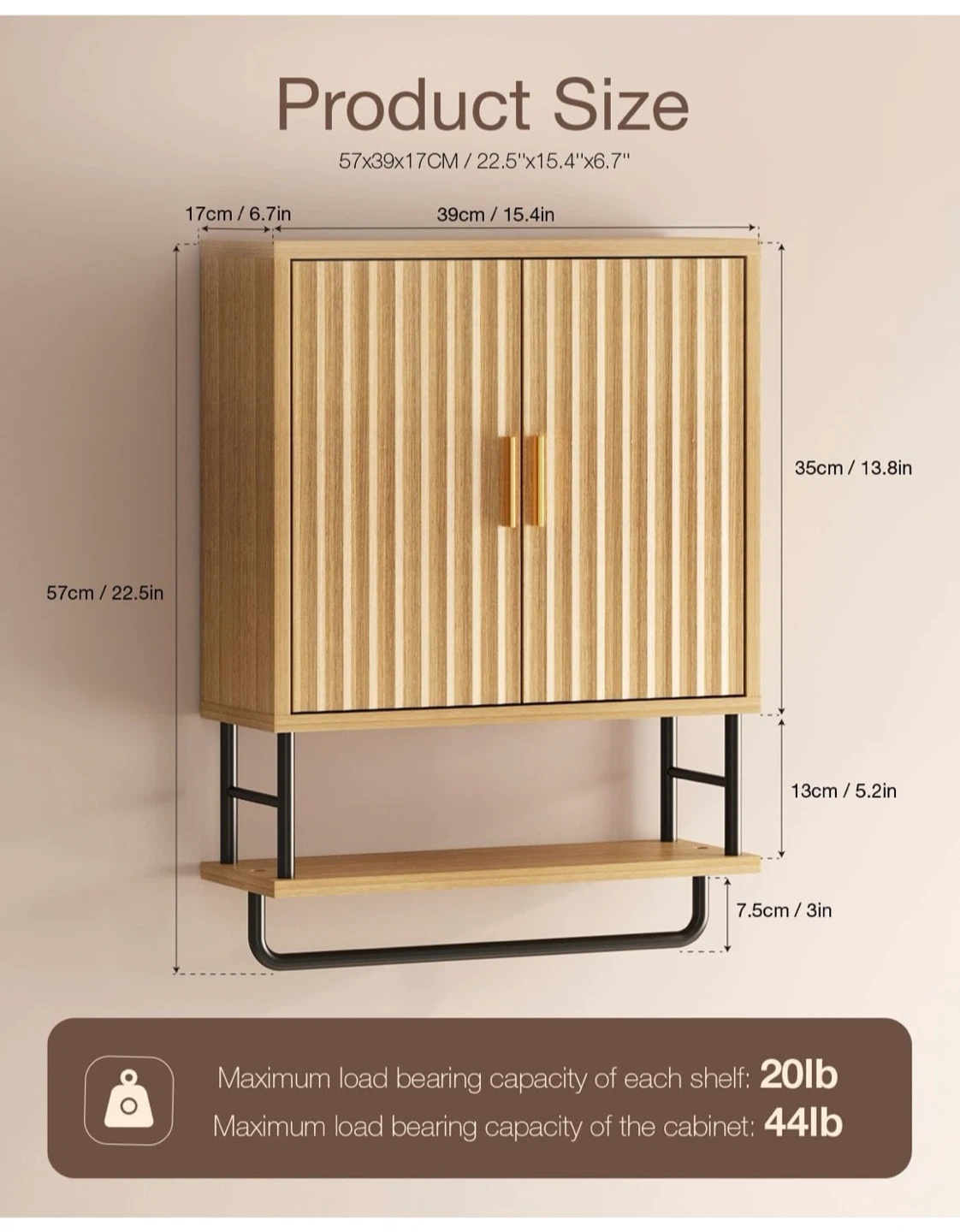 Small Fluted Wall Cabinet w/ Double Doors - photo 5