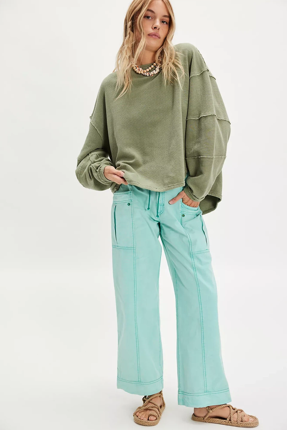Free People Green Ribbed Oversized Sweatshirt - photo 3
