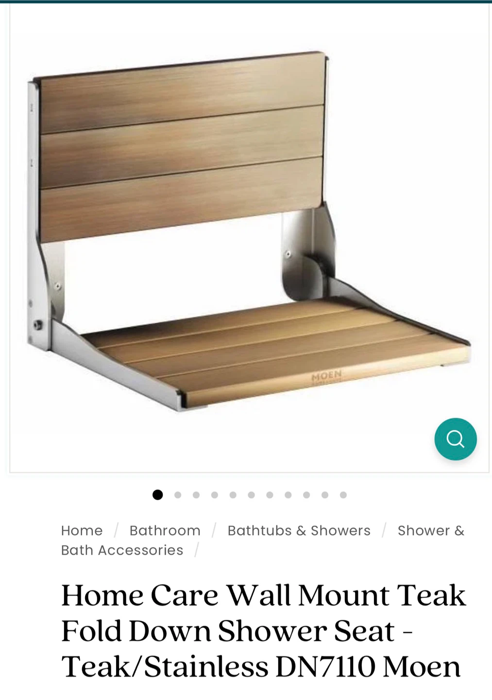 Moen Home Care Wall Mount Teak Fold Down Shower Seat DN7110