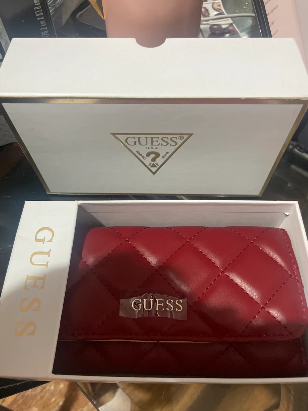 Red Quilted Guess Wallet