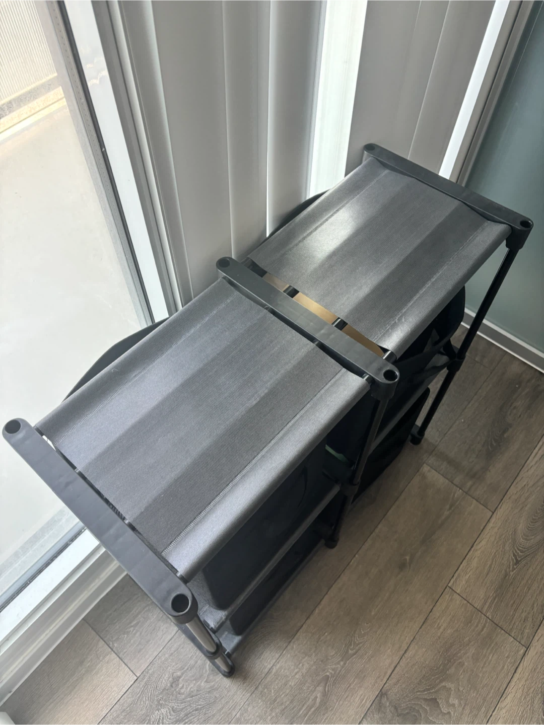 MOVING OUT SALE 4-Cube Storage Shelf with Black Fabric Bins - photo 3