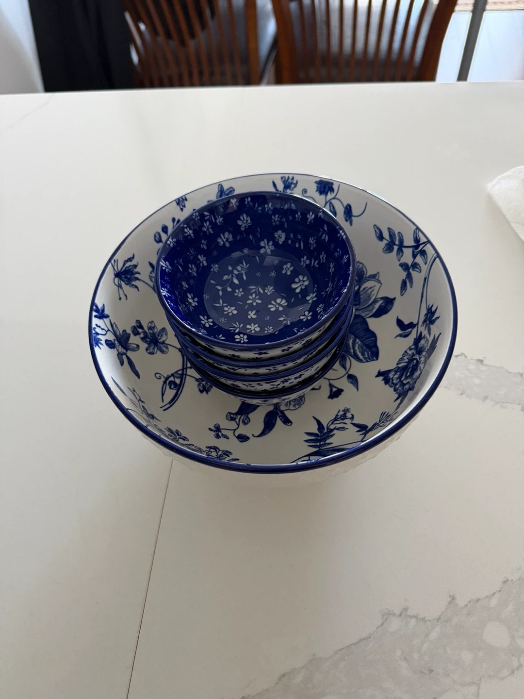 Blue and white floral ceramic bowl set - photo 2