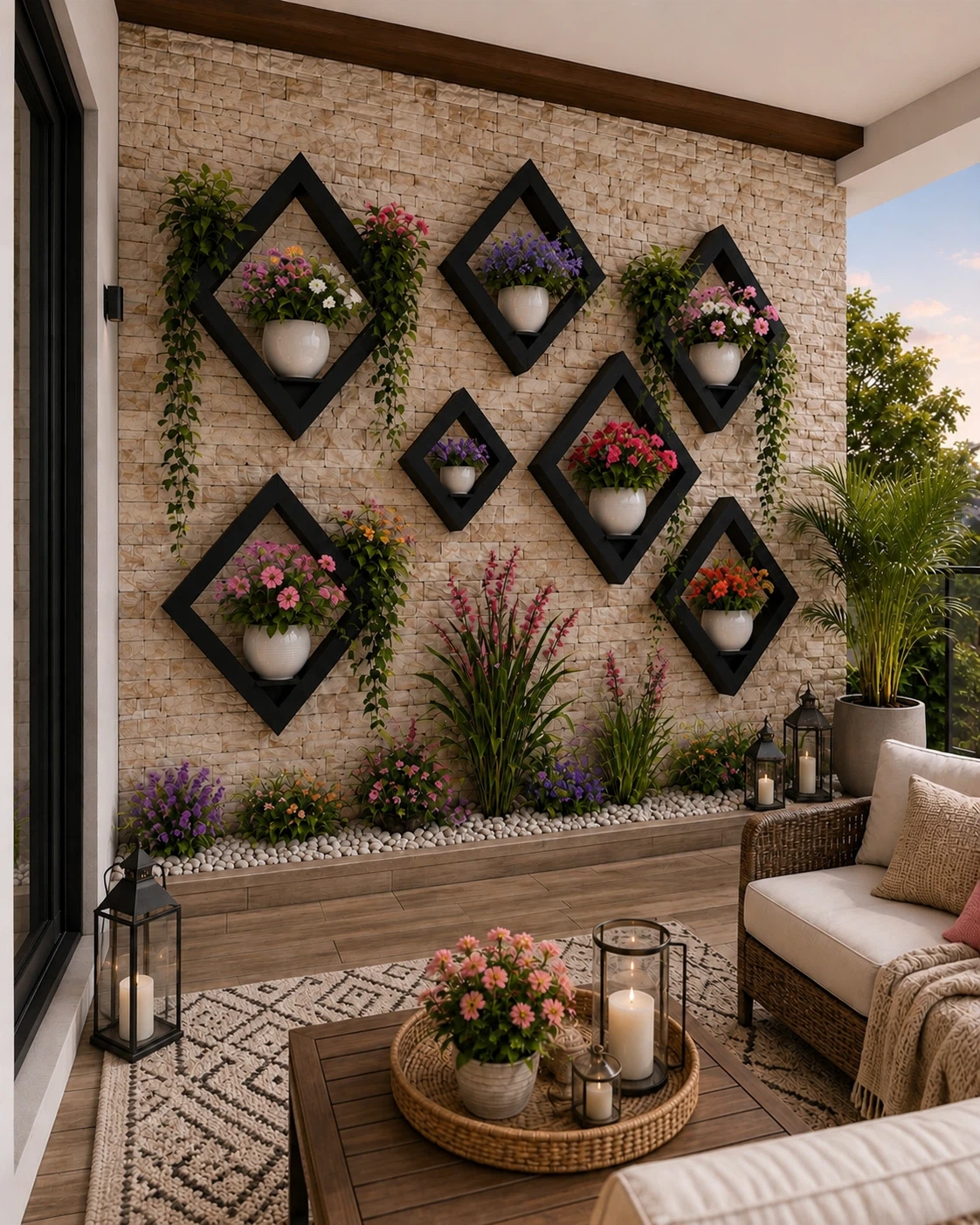 Wooden Diamond Wall Planters with Lights