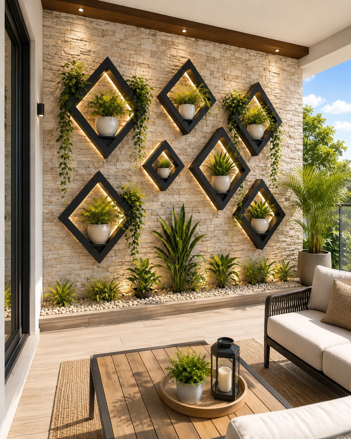 Wooden Diamond Wall Planters with Lights - photo 2