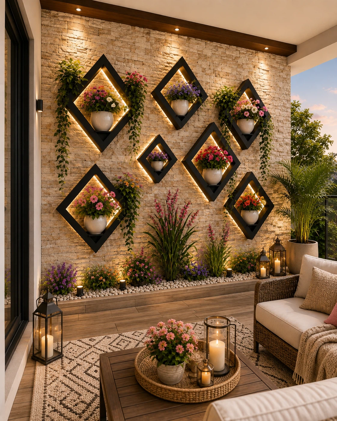 Wooden Diamond Wall Planters with Lights - photo 3