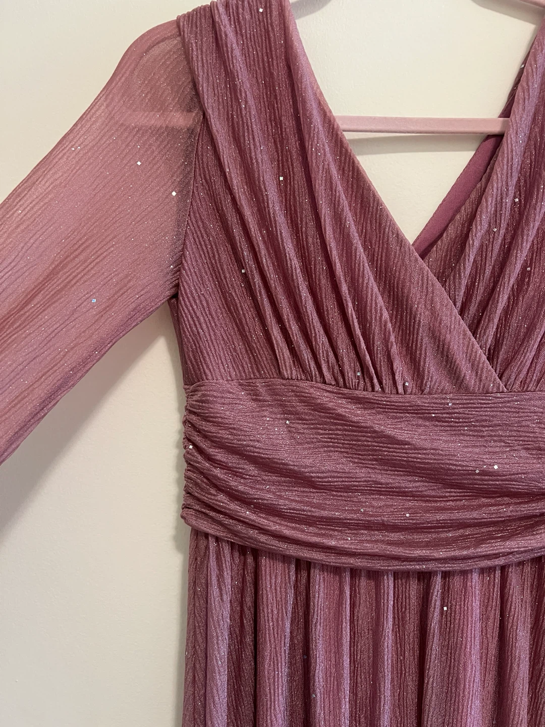 Sparkly mauve long sleeve pleated maxi dress - photo 2