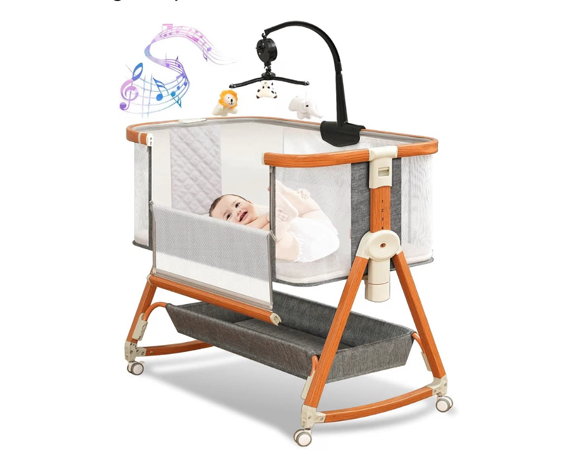 3-in-1 Bedside Bassinet w/ Musical Mobile (Grey)