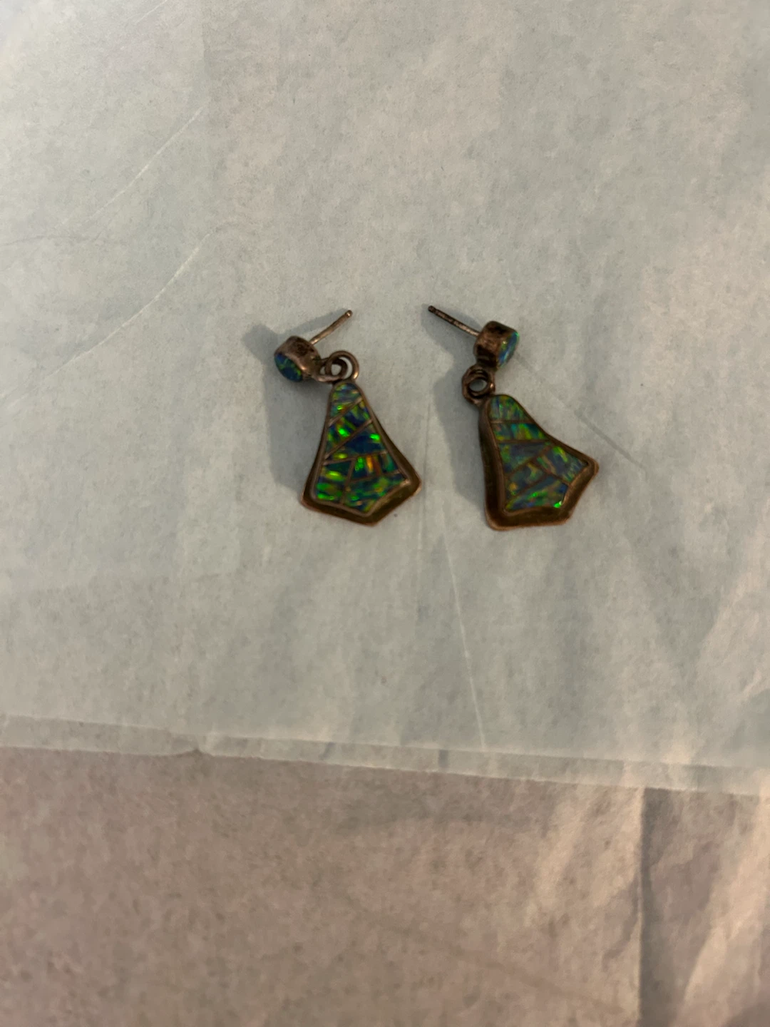 Vintage Geometric Opalite  sterling silverDangle Earrings