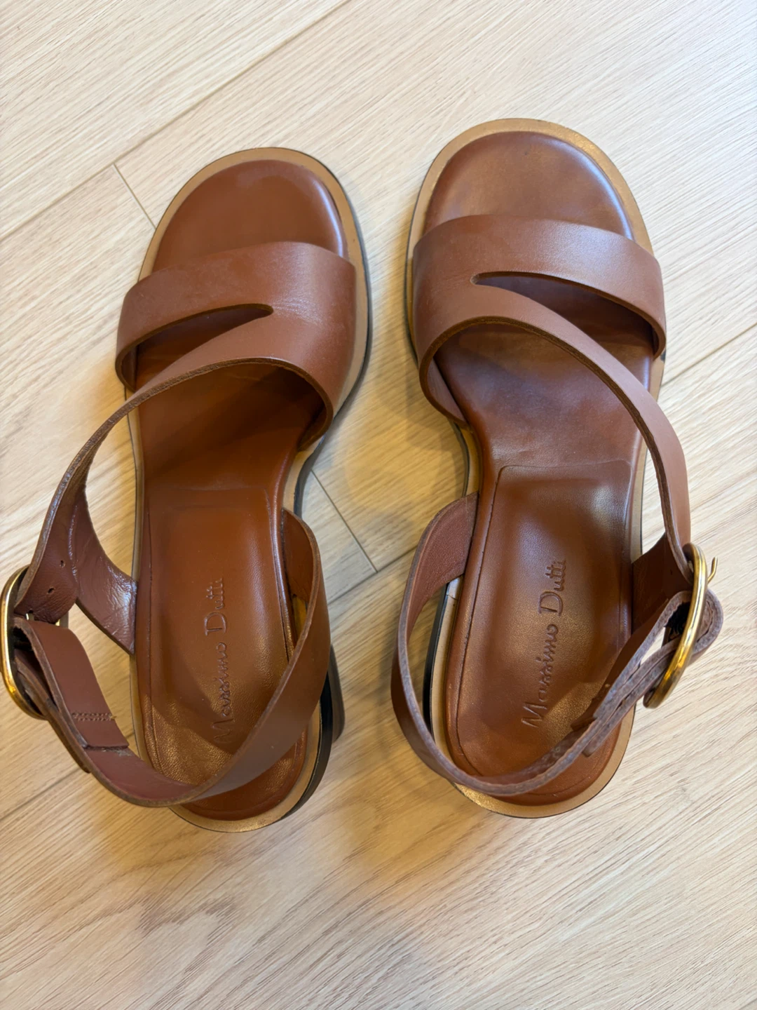 Massimo Dutti Brown Leather Block Heel Sandals - photo 2