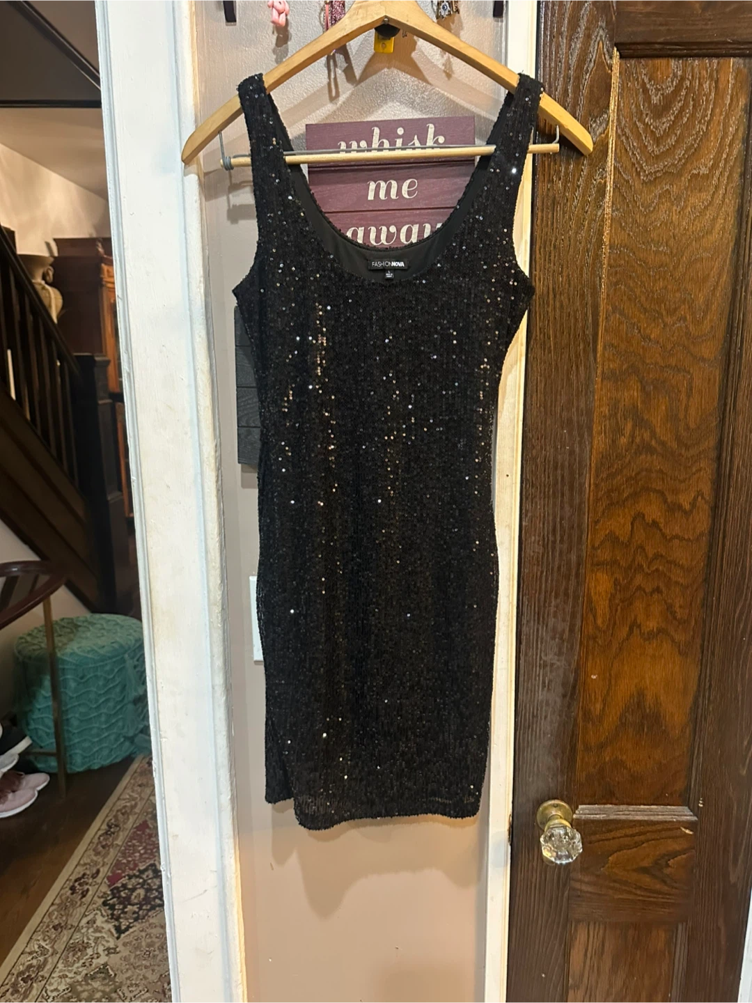 Fashion Nova Black Sequin Mini Dress Size L