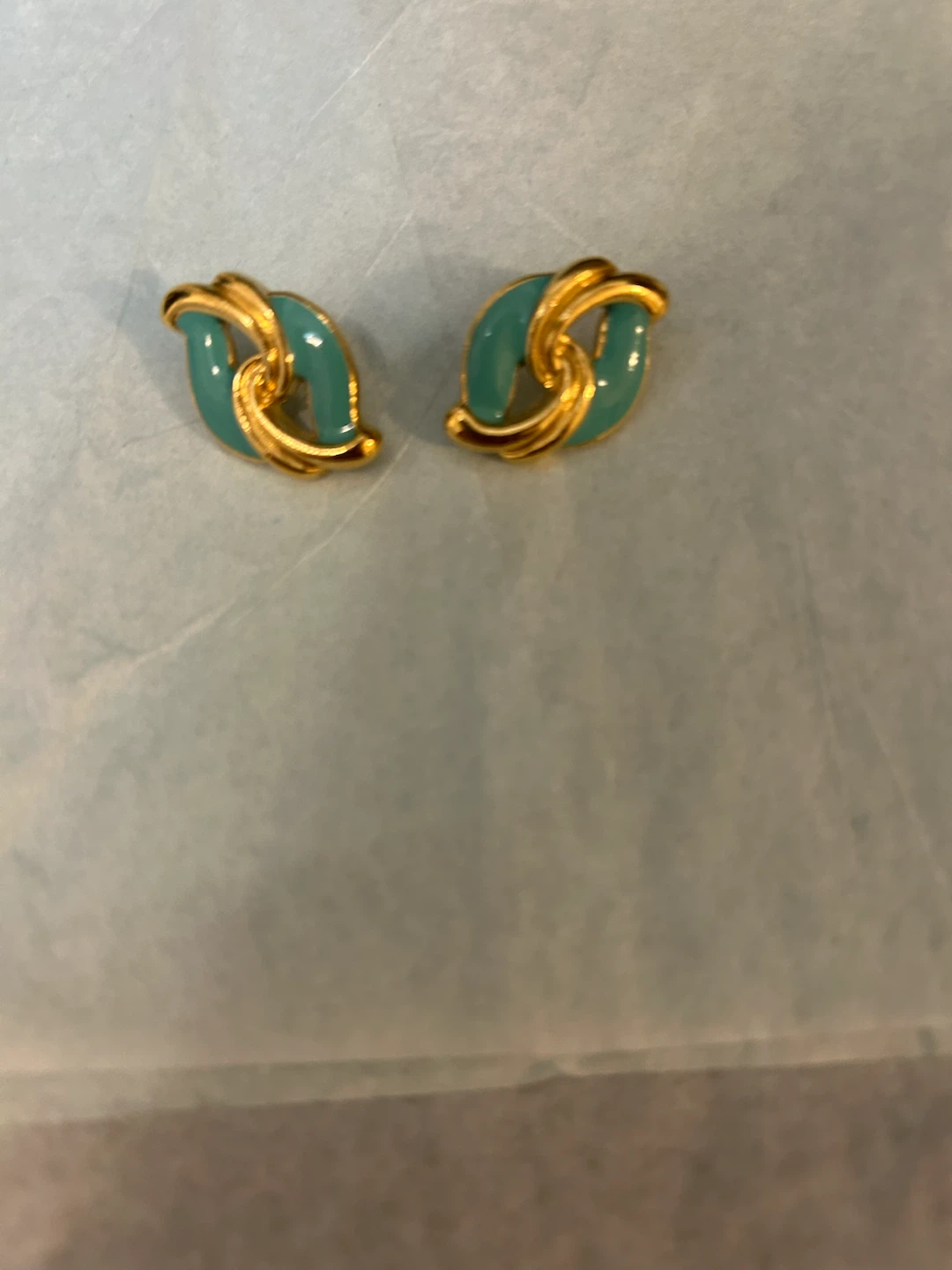 Vintage gold and Teal Swirl Earrings