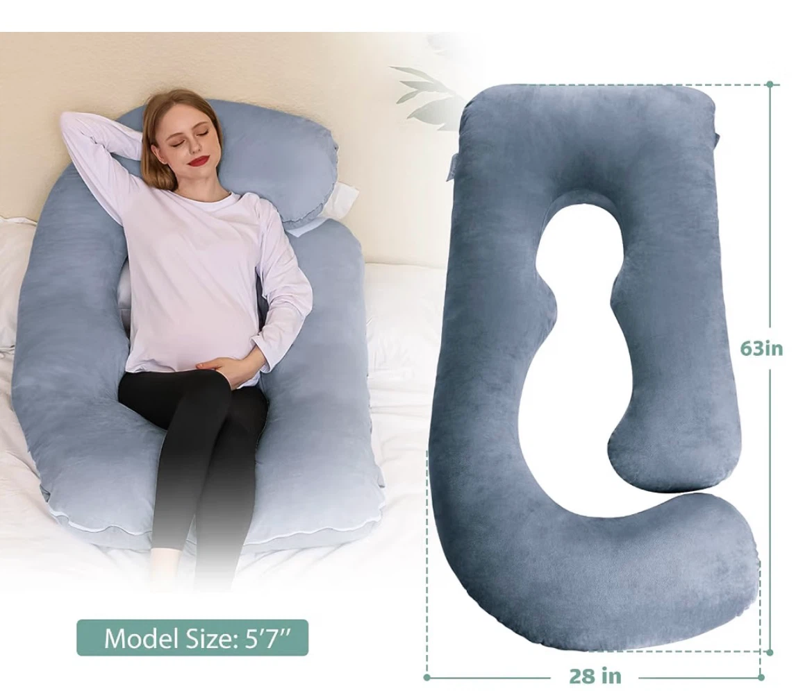 U-Shaped Full Body Pregnancy Pillow (58in, Grey Velvet)