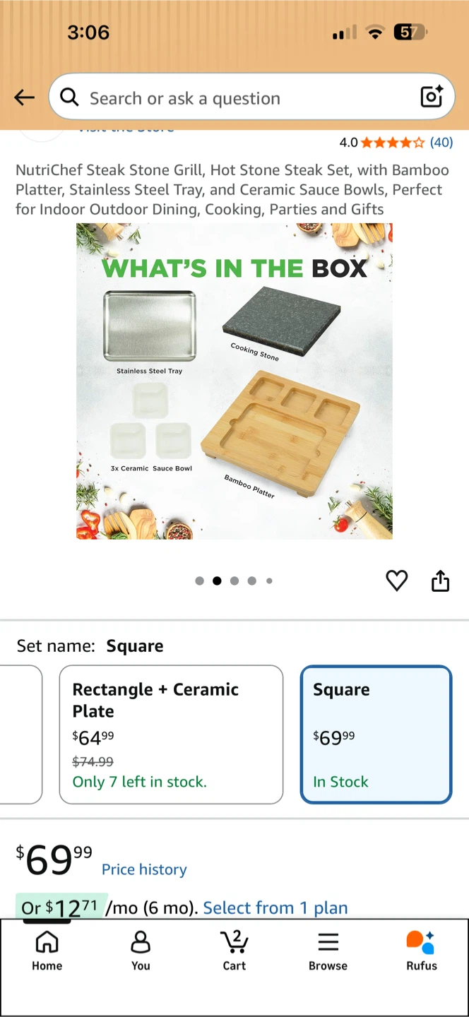 NutriChef Square Hot Stone Steak Grill Set