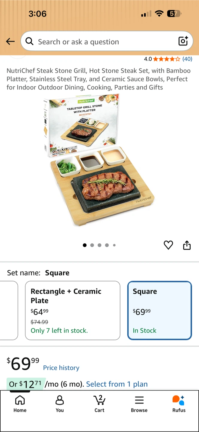 NutriChef Square Hot Stone Steak Grill Set - photo 2