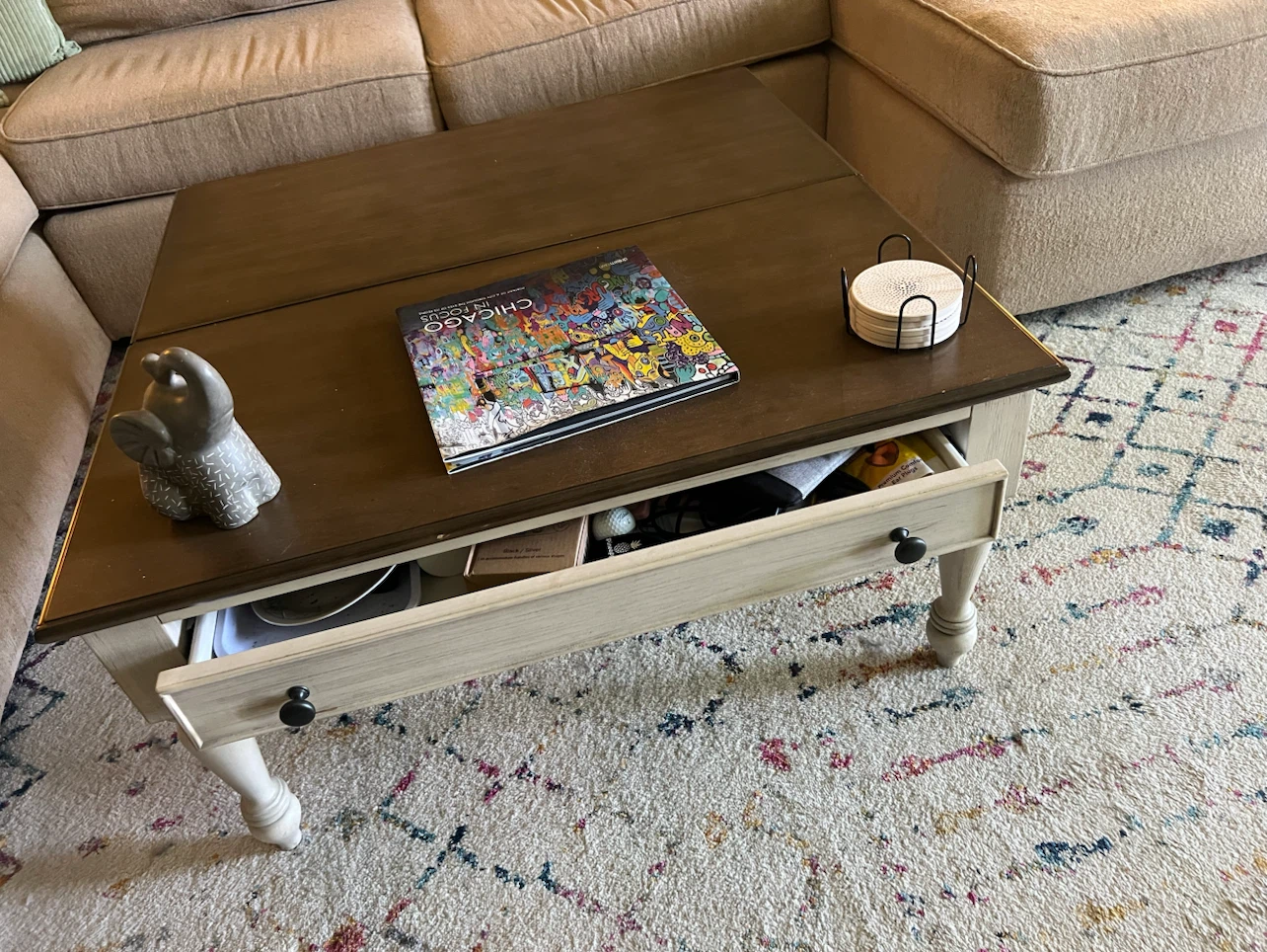 Lift Top Coffee Table with Storage Drawer - photo 2