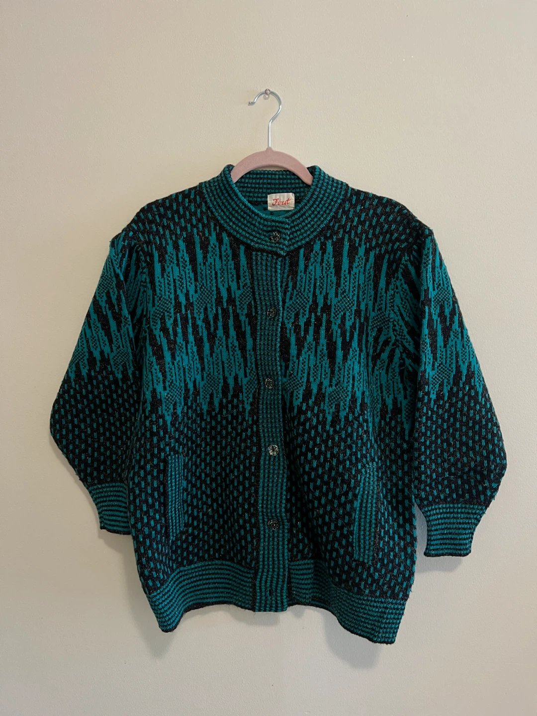 Teal and black patterned cardigan