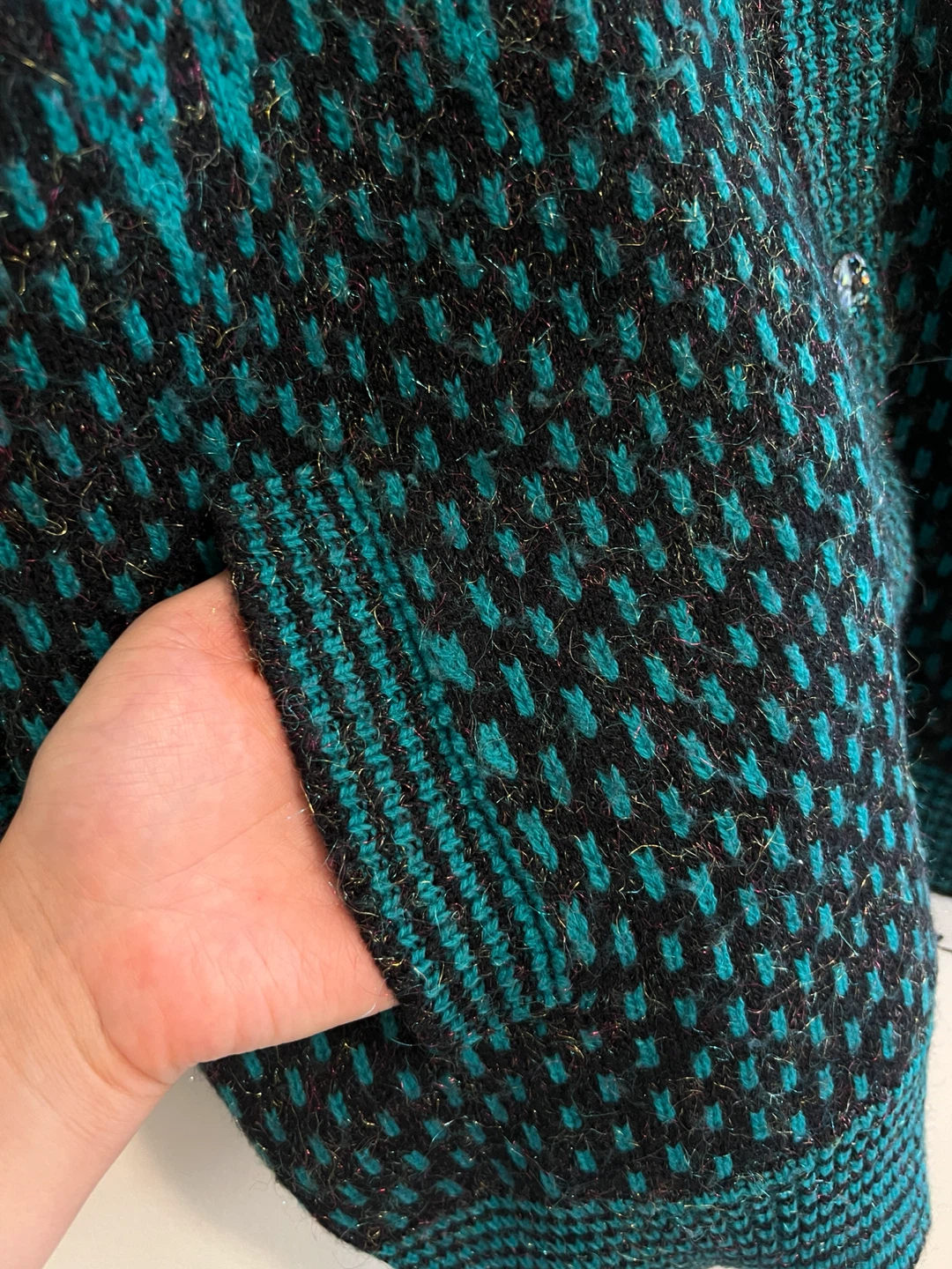 Teal and black patterned cardigan - photo 3
