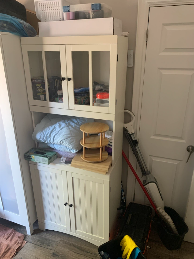 White Storage Cabinet with Glass Doors