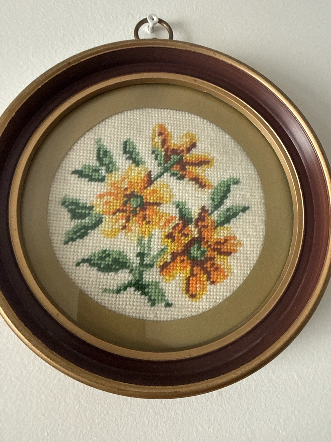 Vintage Oval Framed Dried Flower and Needlepoint Art - photo 2