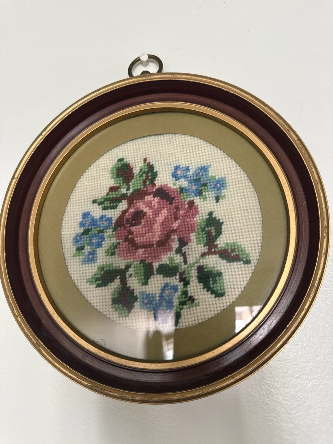 Vintage Oval Framed Dried Flower and Needlepoint Art - photo 3