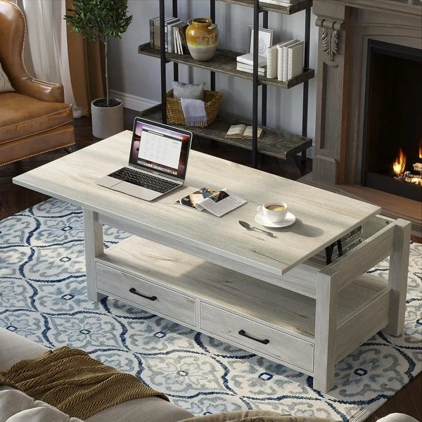 Lift Top Coffee Table with Storage Drawers - photo 2