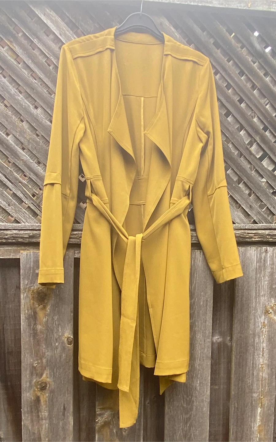 Mustard Yellow Belted Trench Coat, Size Small