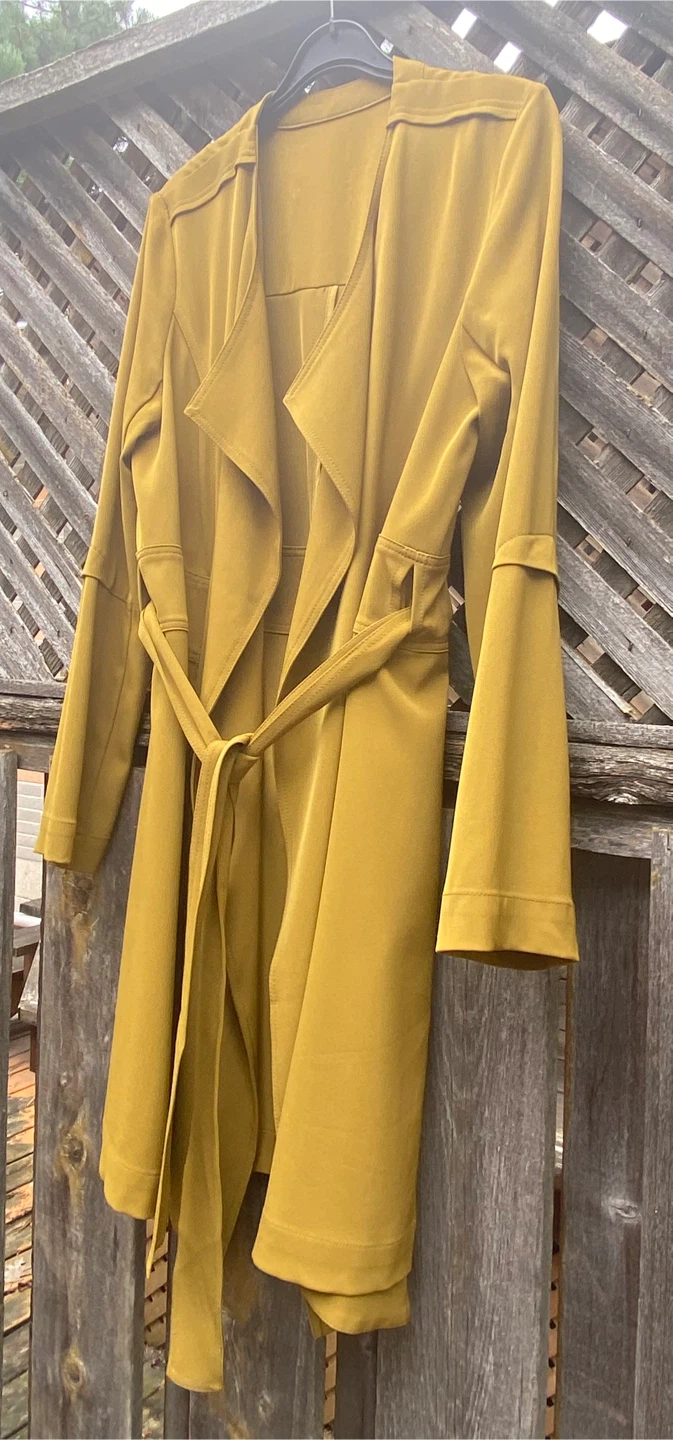 Mustard Yellow Belted Trench Coat, Size Small - photo 2