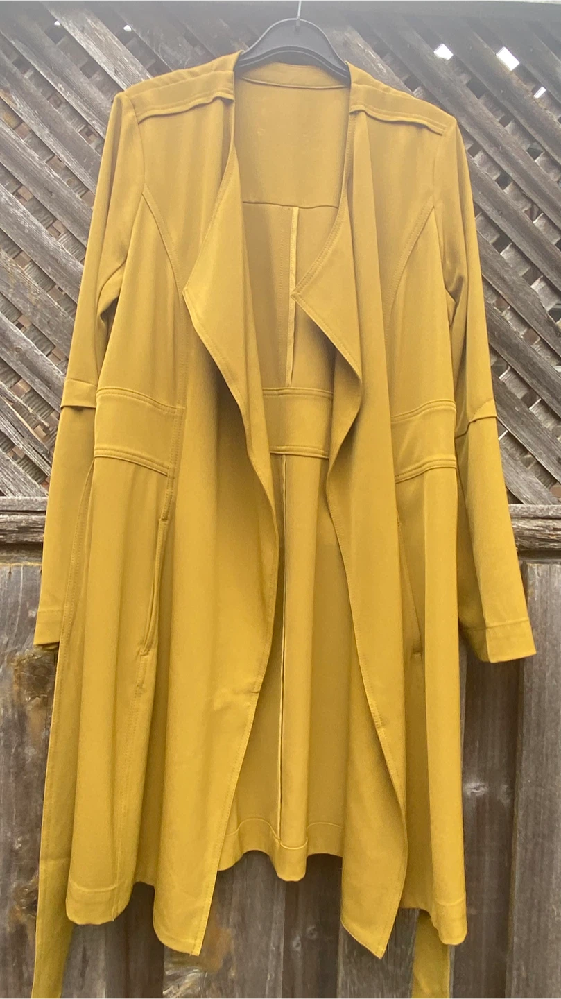 Mustard Yellow Belted Trench Coat, Size Small - photo 3