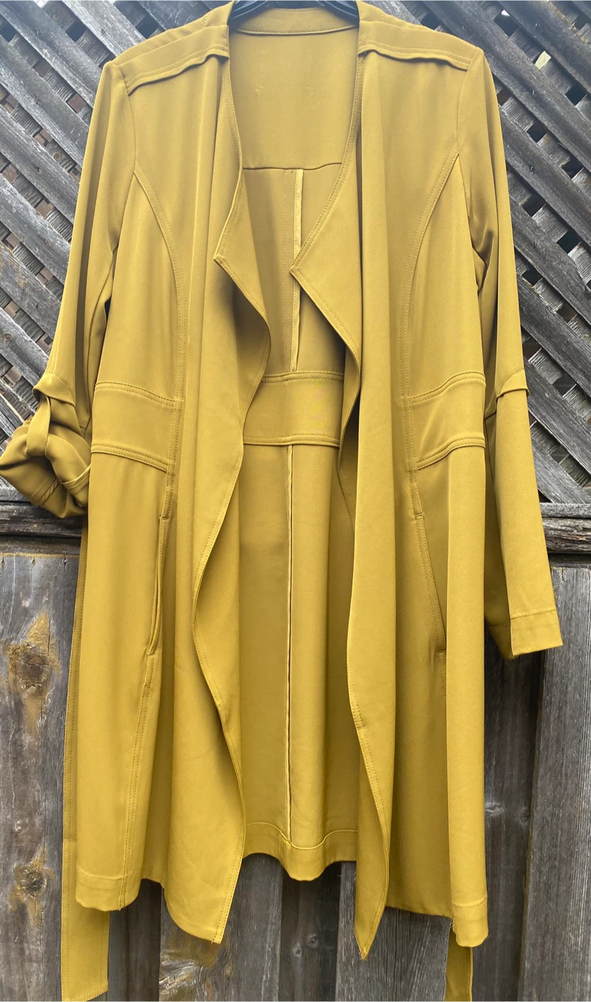 Mustard Yellow Belted Trench Coat, Size Small - photo 4