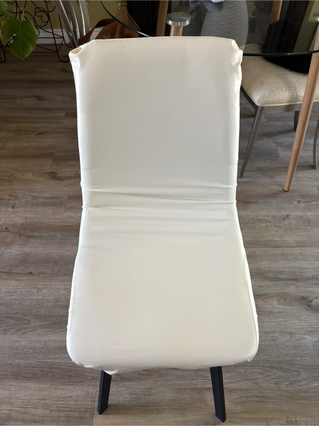 NEW- Cream faux leather Stretch Dining Chair Covers (Set of 4) - photo 2
