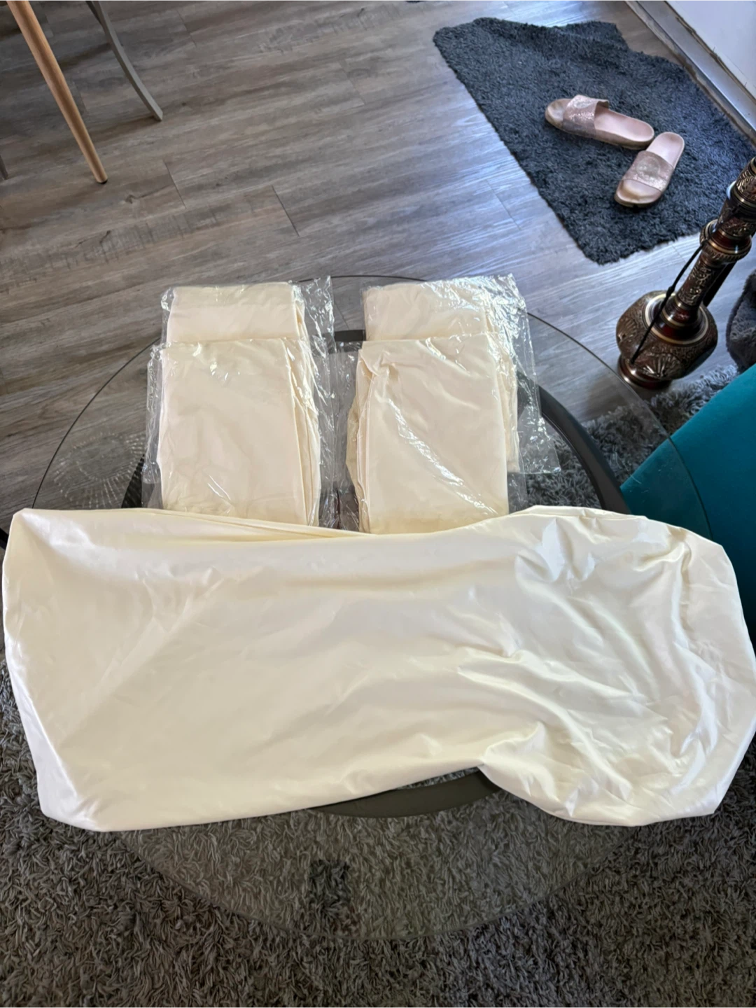 NEW- Cream faux leather Stretch Dining Chair Covers (Set of 4) - photo 3